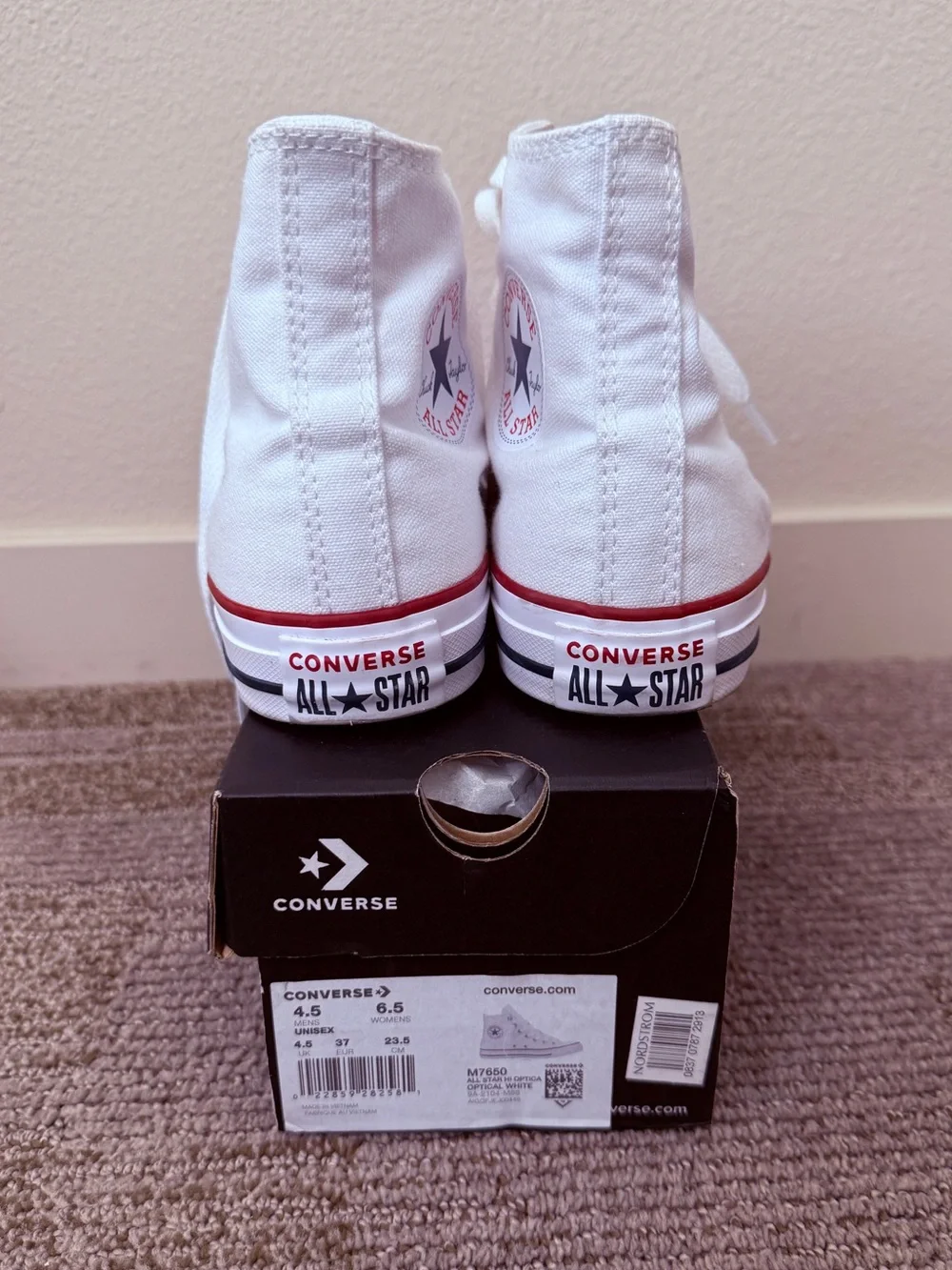 Converse All Star High Top Sneakers in White with Red & Navy Accents - Picture 5 of 8